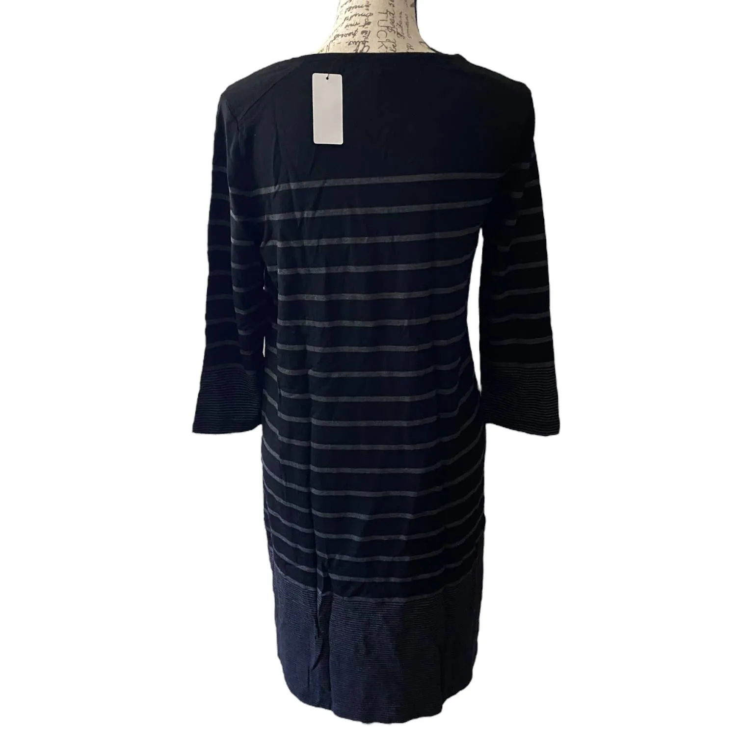 Hilary Radley Black Gray Striped Dress Size Medium