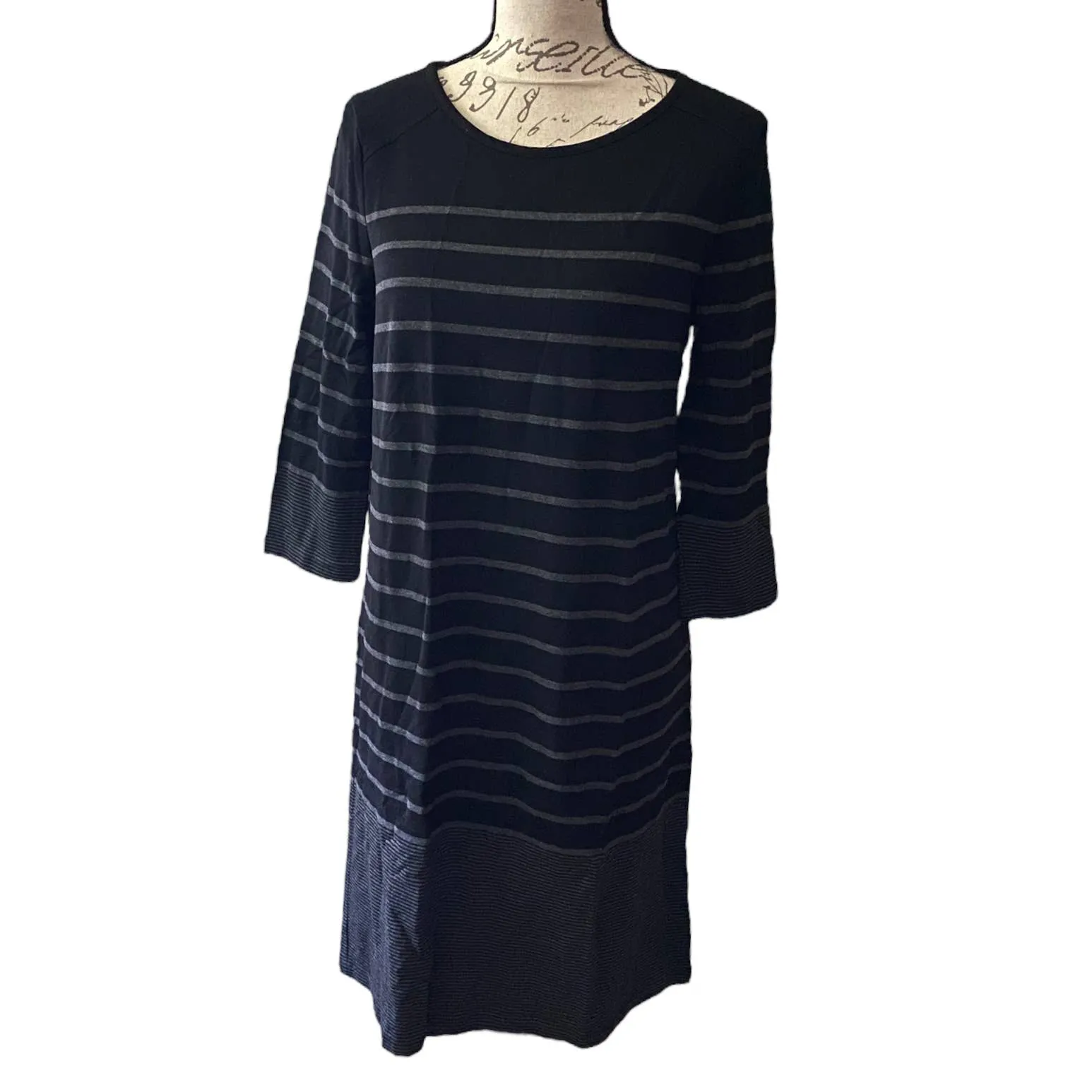 Hilary Radley Black Gray Striped Dress Size Medium