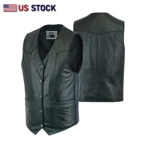 HL11600SPT Men's Motorcycle Leather Vest - The Classic Plain Biker Vest