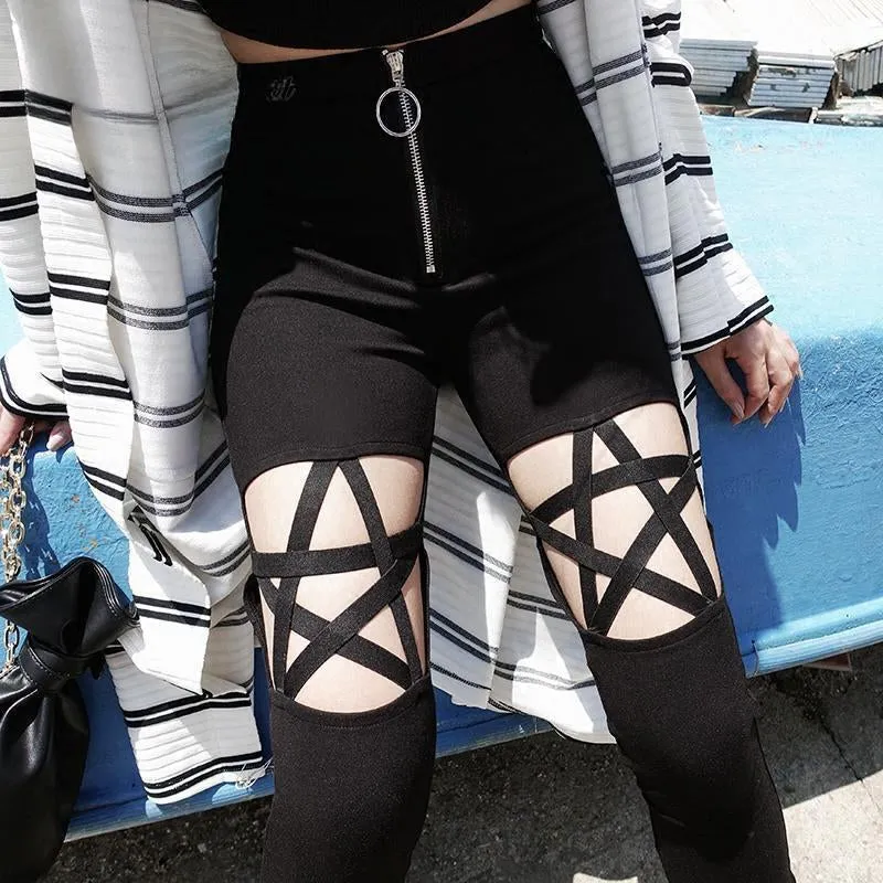 Hollow Out Halloween Pentagram Pants