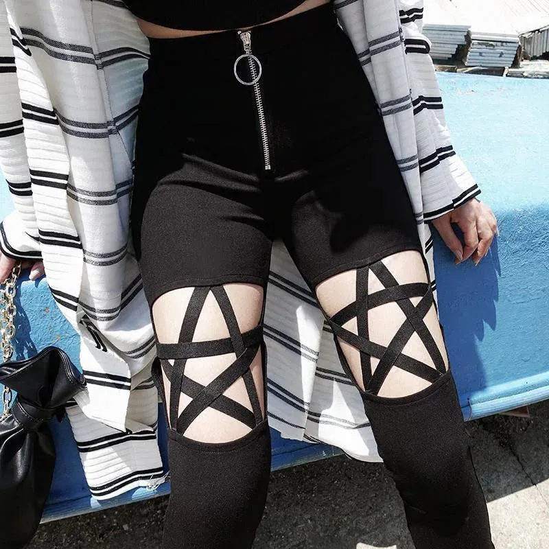 Hollow Out Halloween Pentagram Pants