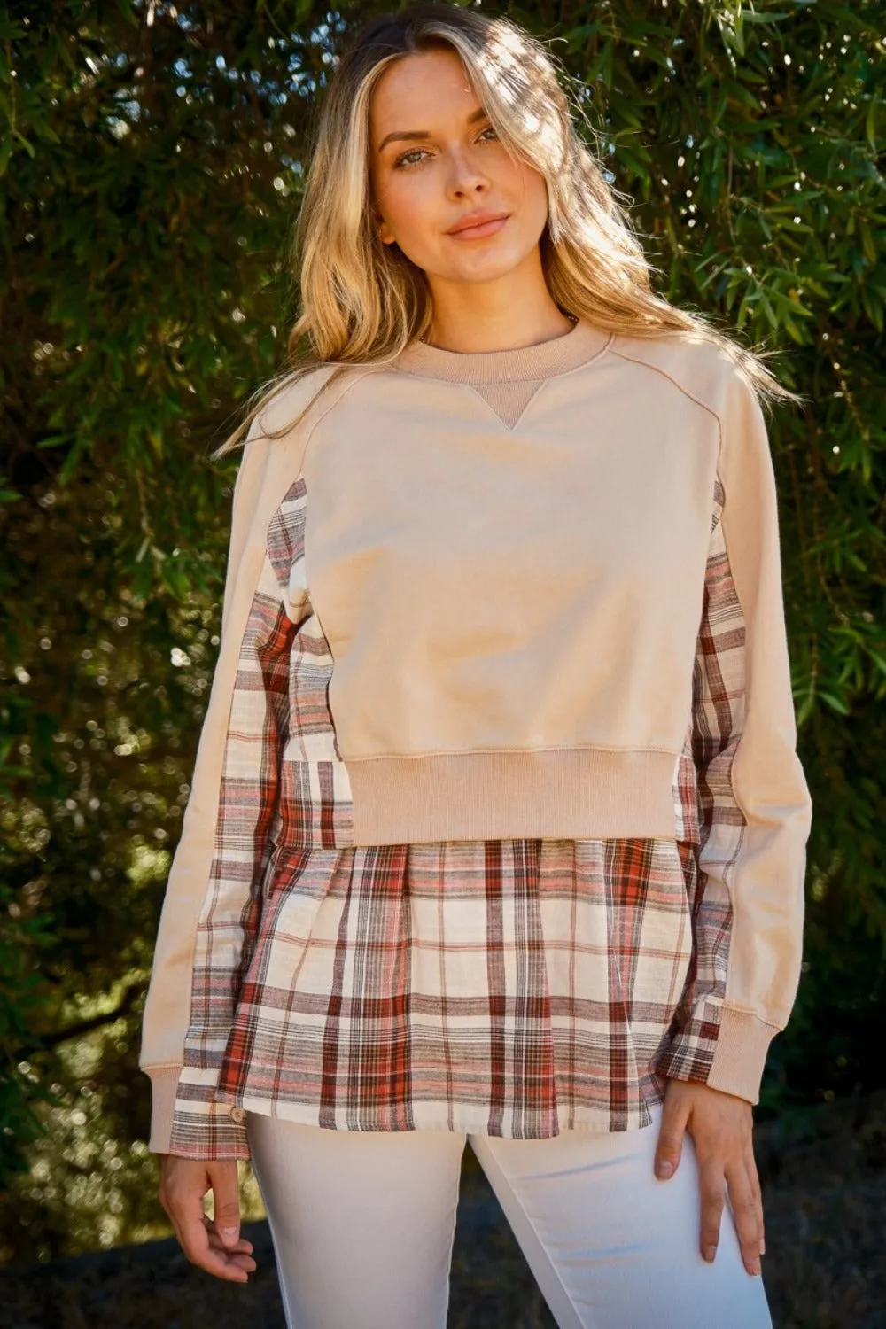 Hot Girl And The Why Double Layered Plaid Contrast Sweatshirt