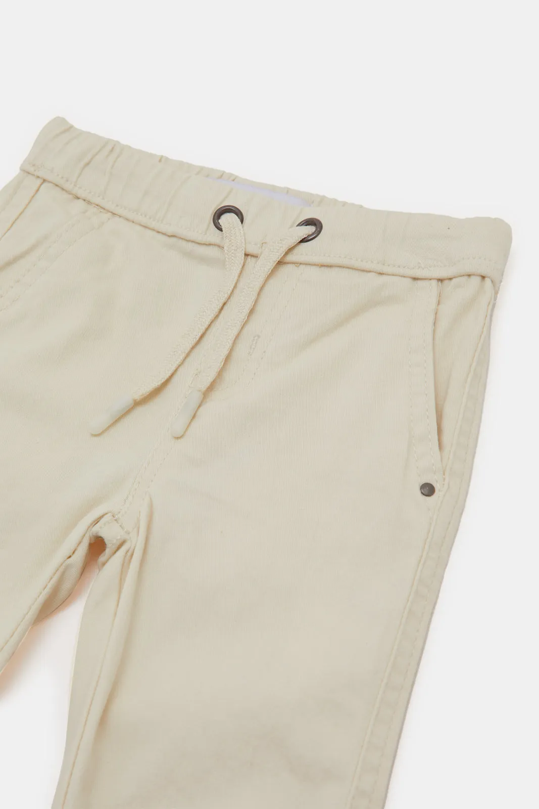 Infant Boys Cream Plain Twill Joggers