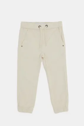 Infant Boys Cream Plain Twill Joggers