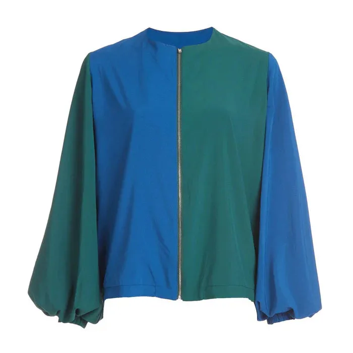 Kahindo Color Block Bomber Jacket with Metallic front zipper