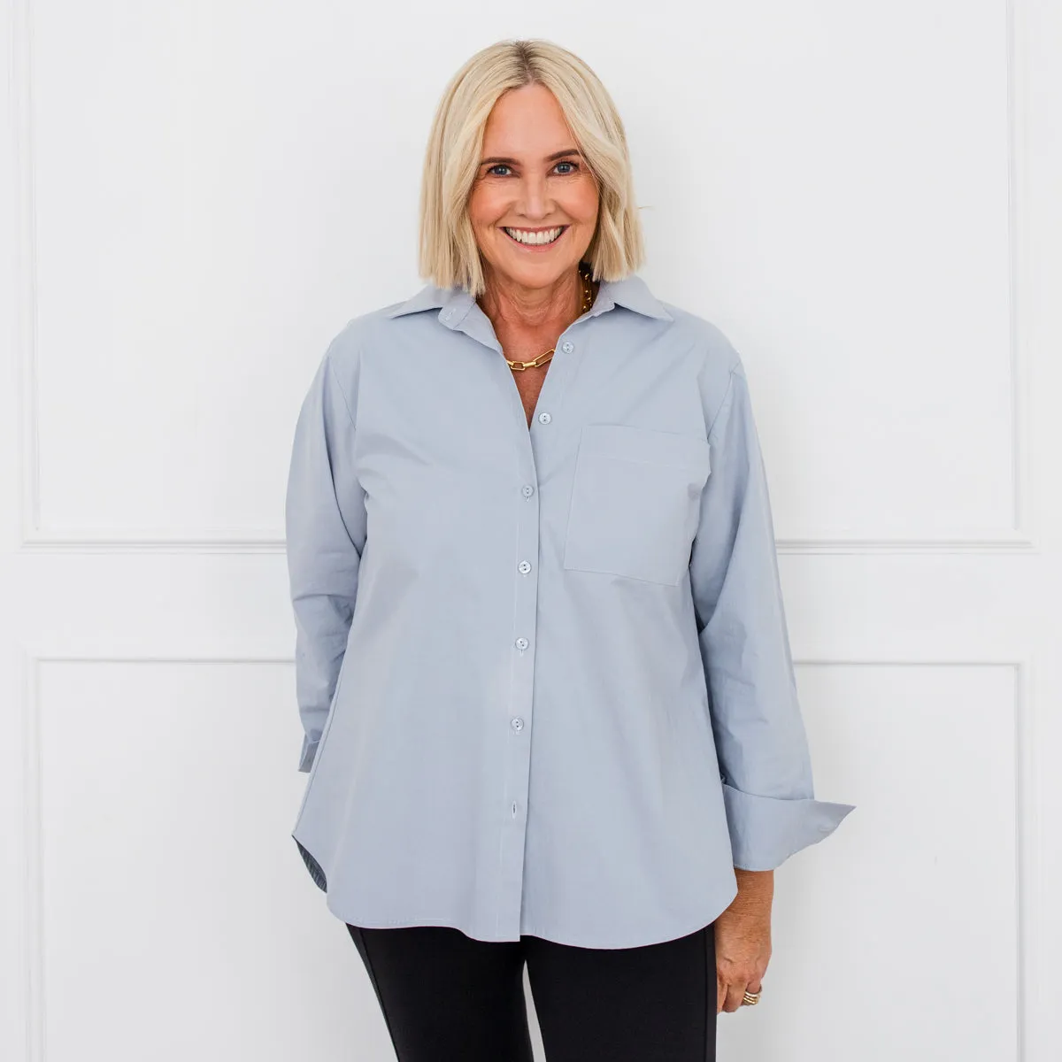 Katie relaxed stretch cotton shirt - sky blue