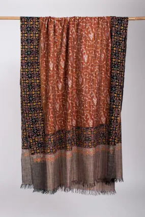 Khadi Styled Hand Embroidered Pashmina Shawl - AUBURN