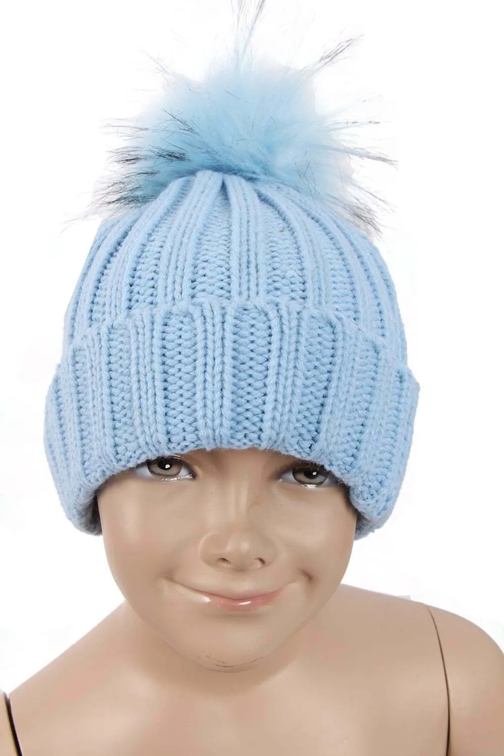 KID Detachable Faux Fur Bobble Pom Pom Hat