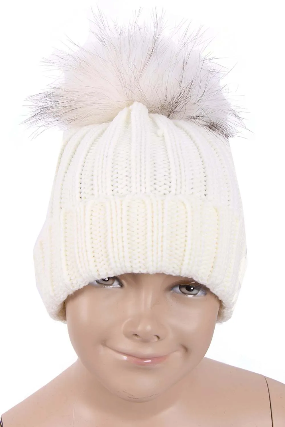 KID Detachable Faux Fur Bobble Pom Pom Hat