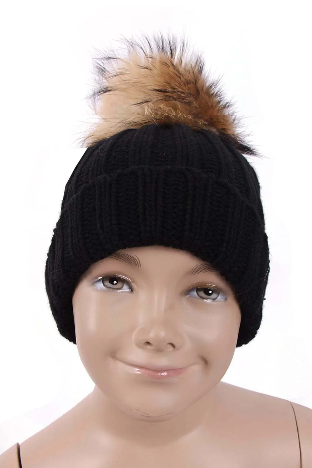 KID Detachable Fur Bobble Pom Pom Hat