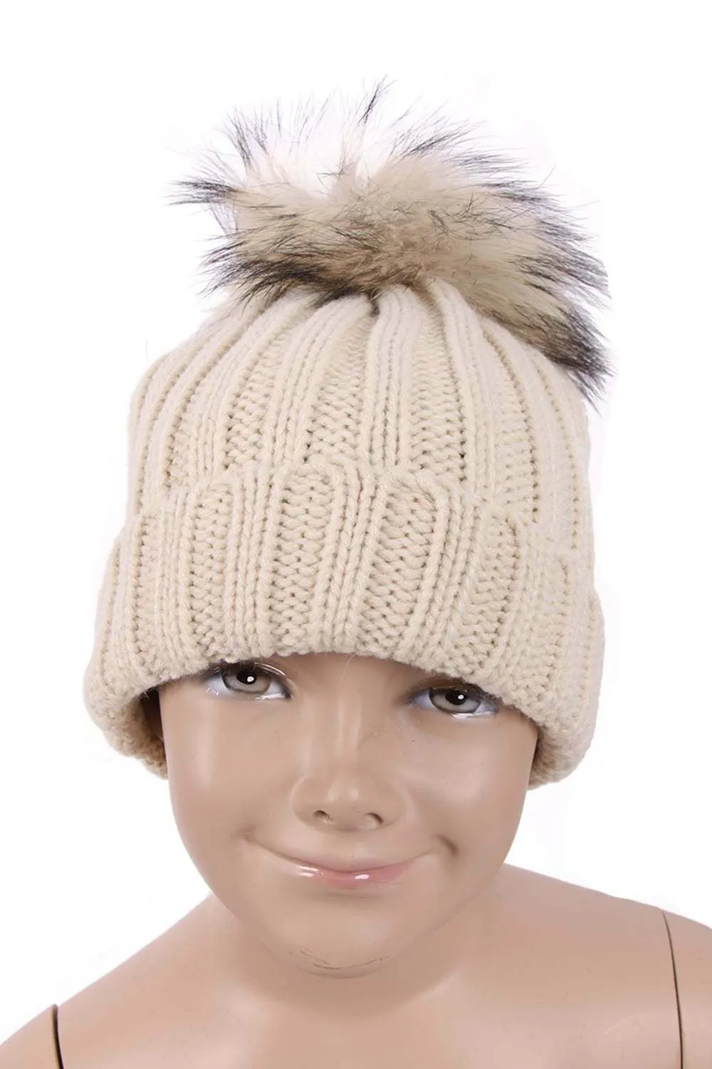 KID Detachable Fur Bobble Pom Pom Hat