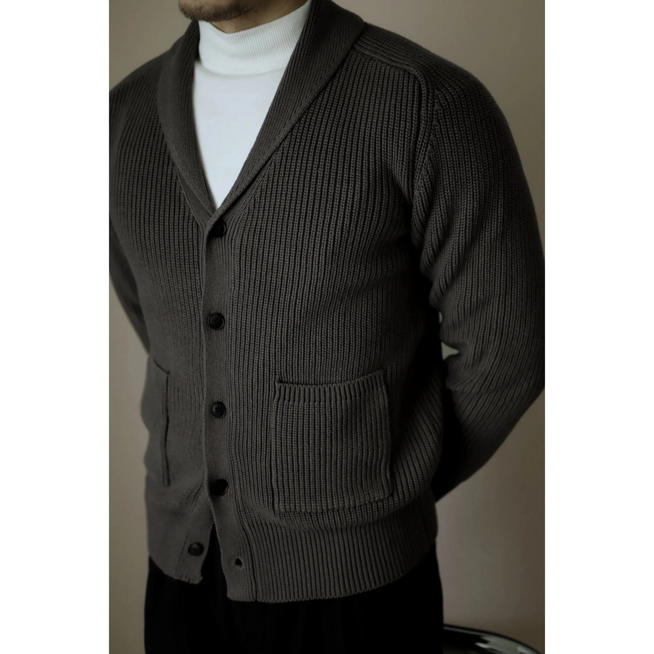 Knitted Cardigan for Men Shawl Collar Thick Warm Sweater - Retro Casual Pullover