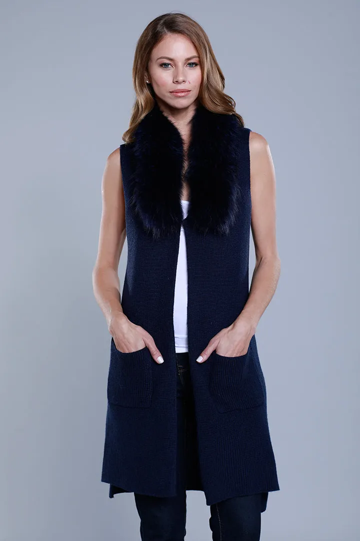 Knitted Vest with Detachable Fur Collar