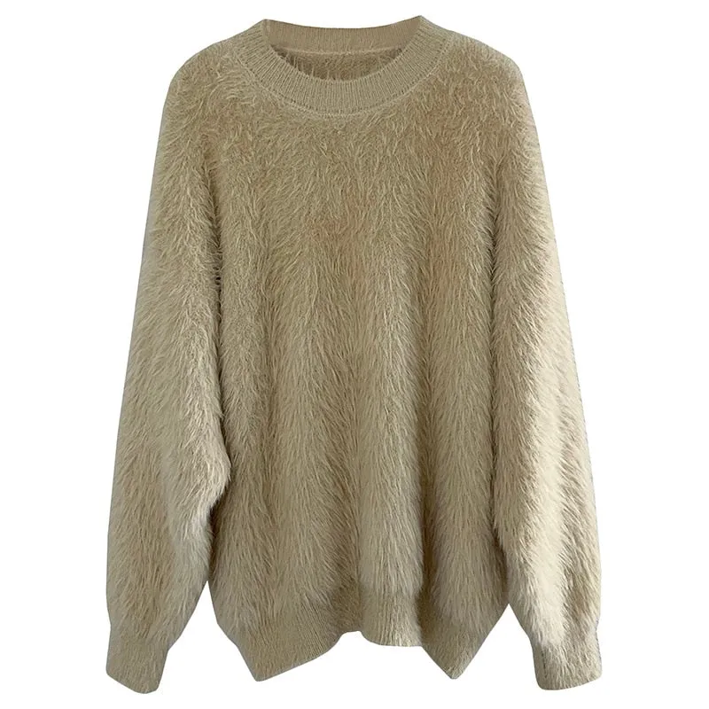 [Korean Style] 4 Color Round Neck Mohair Fluffy Pullover Thick Sweater