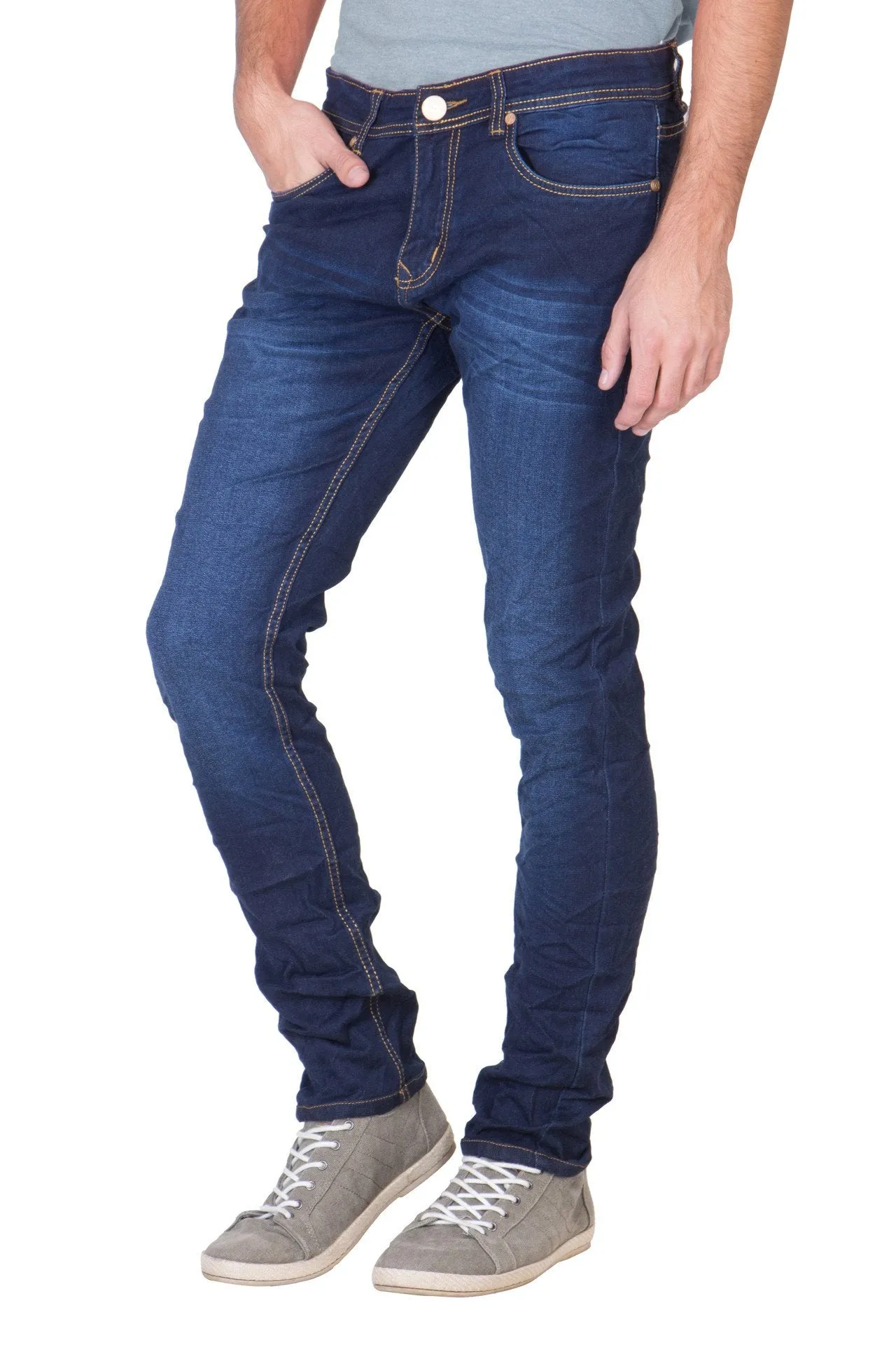 KROSSSTITCH Men's Straight Fit Denim Dark Blue Jeans