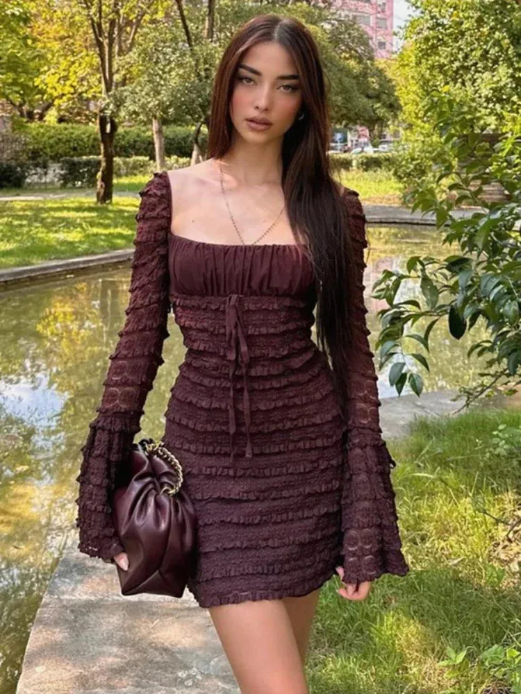 Lace Backless Zipper Bodycon Autumn Mini Winter Folds Up Dress