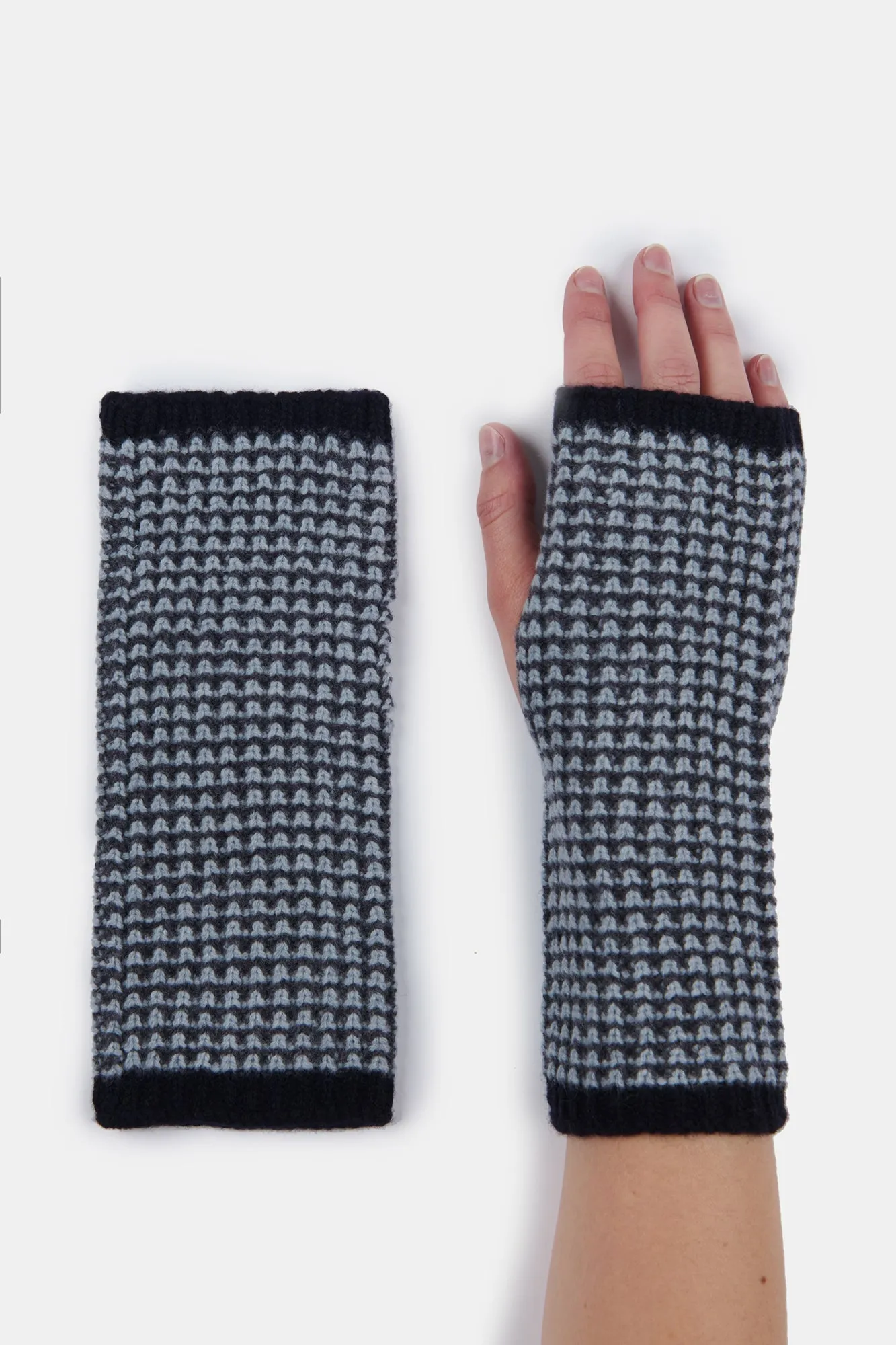 Lambswool Fingerless Waffle Gloves - Dark Navy