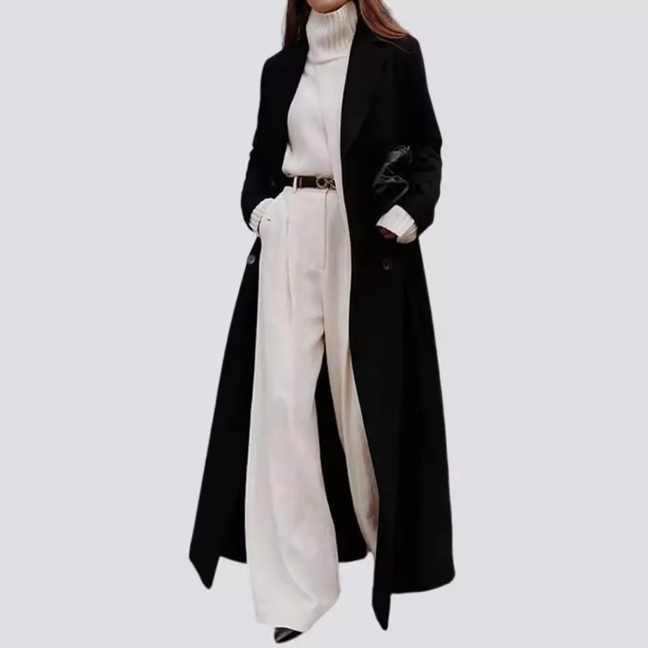 Lanfubeisi 2000s fashion Autumn and Winter Women's Casual Long Solid Color Warm Woolen Coat Overcoat