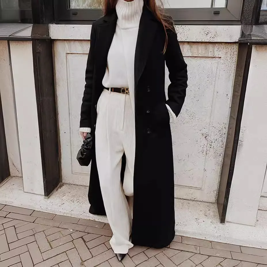 Lanfubeisi 2000s fashion Autumn and Winter Women's Casual Long Solid Color Warm Woolen Coat Overcoat