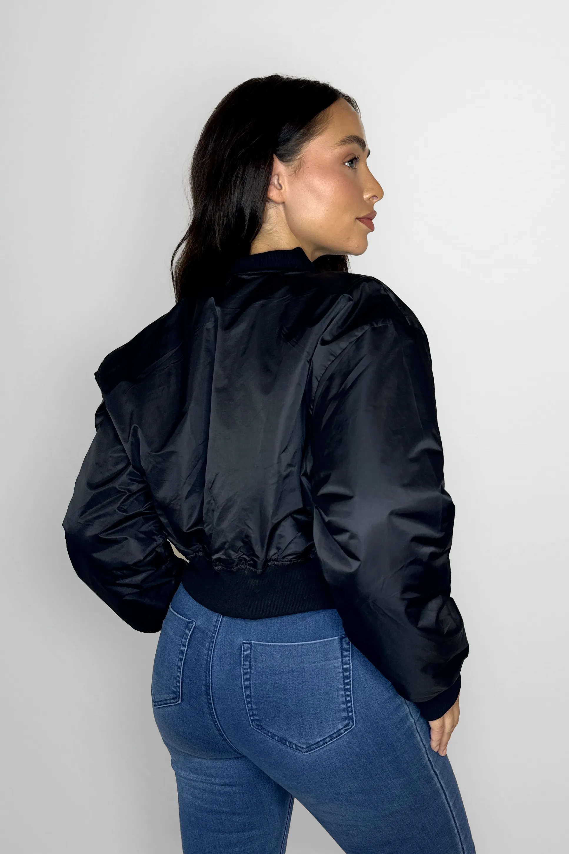 Large Front Pocket Relaxed Fit Short Bomber Jacket