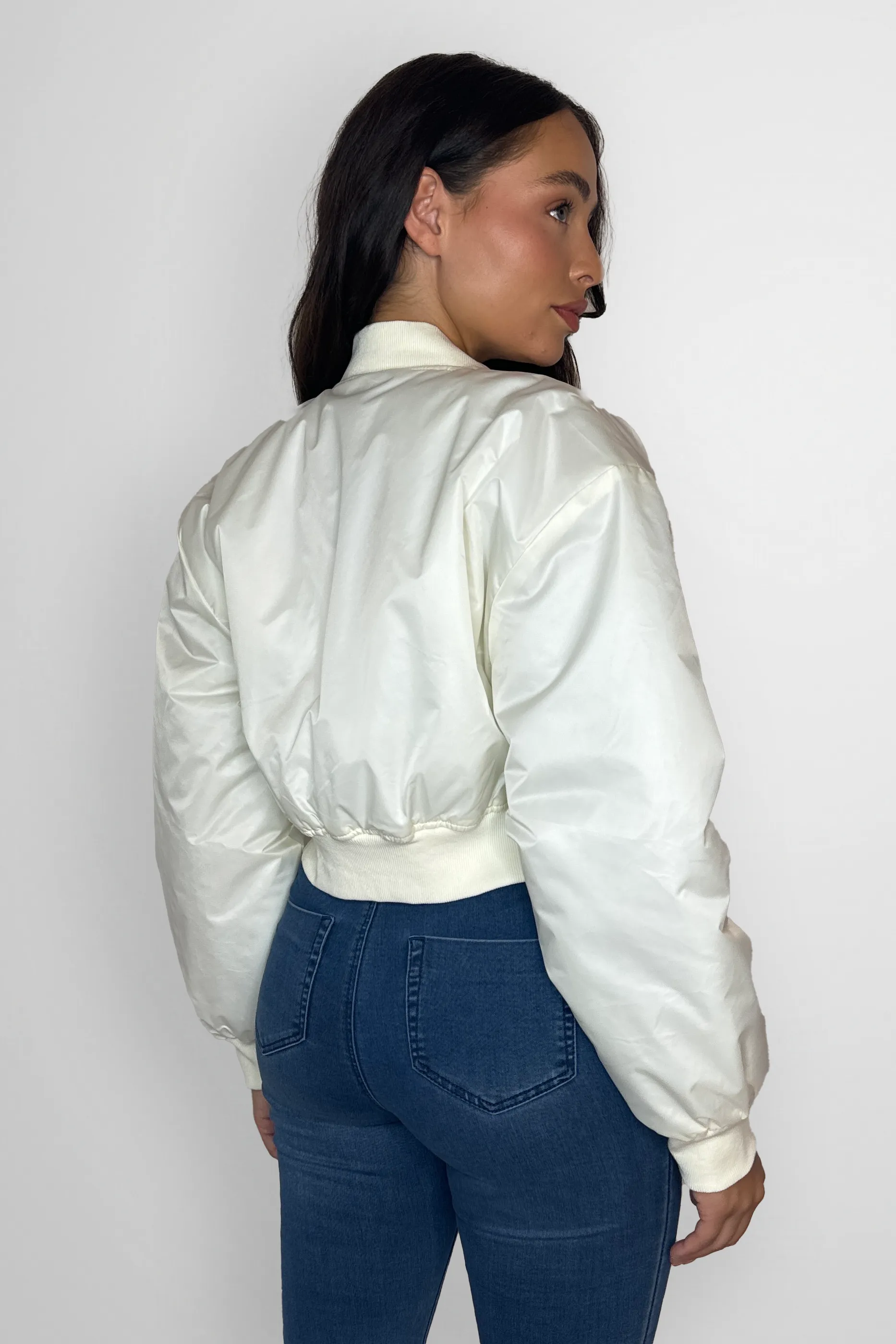 Large Front Pocket Relaxed Fit Short Bomber Jacket