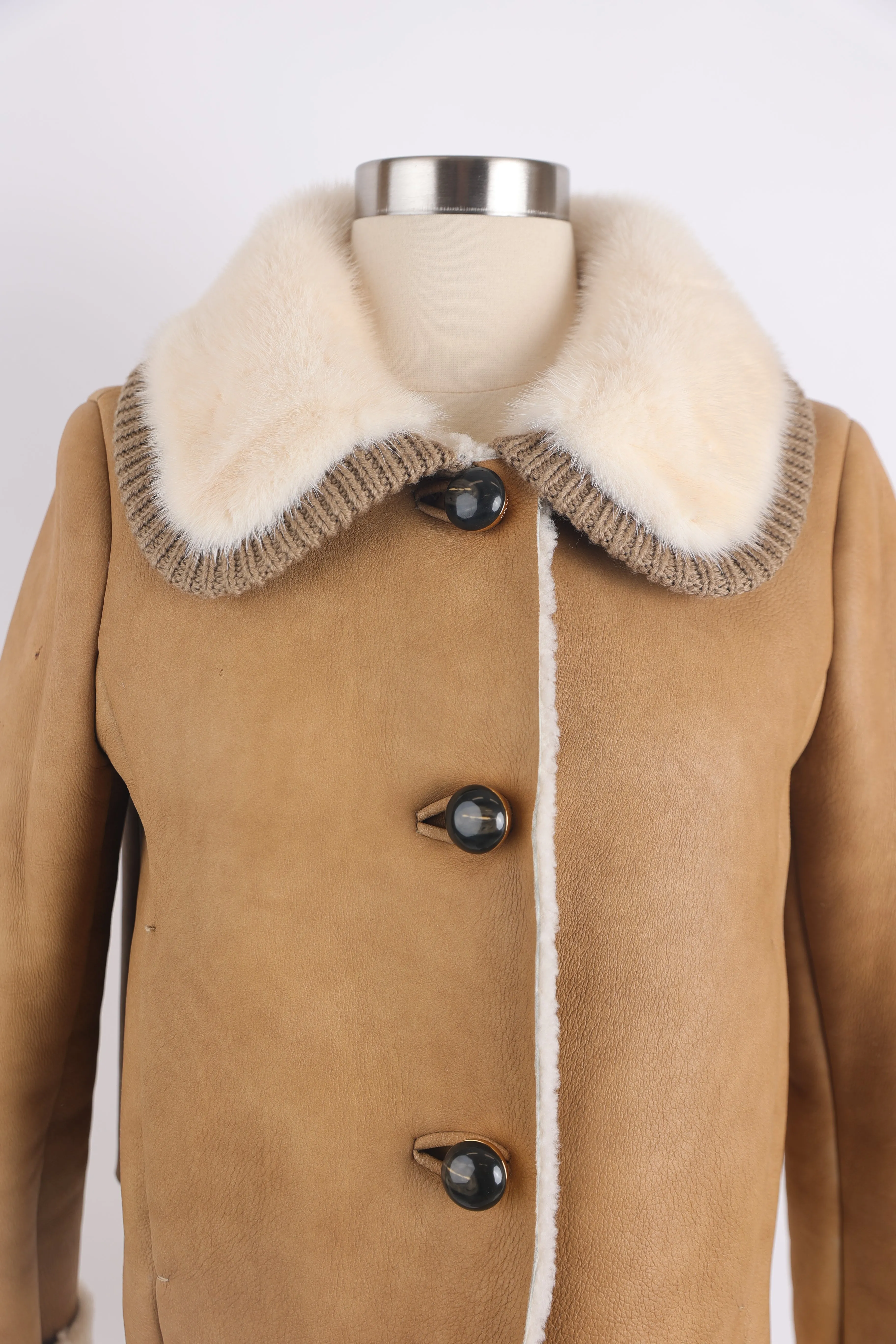 Leather Shearling Jacket W/ Mink Fur Collar