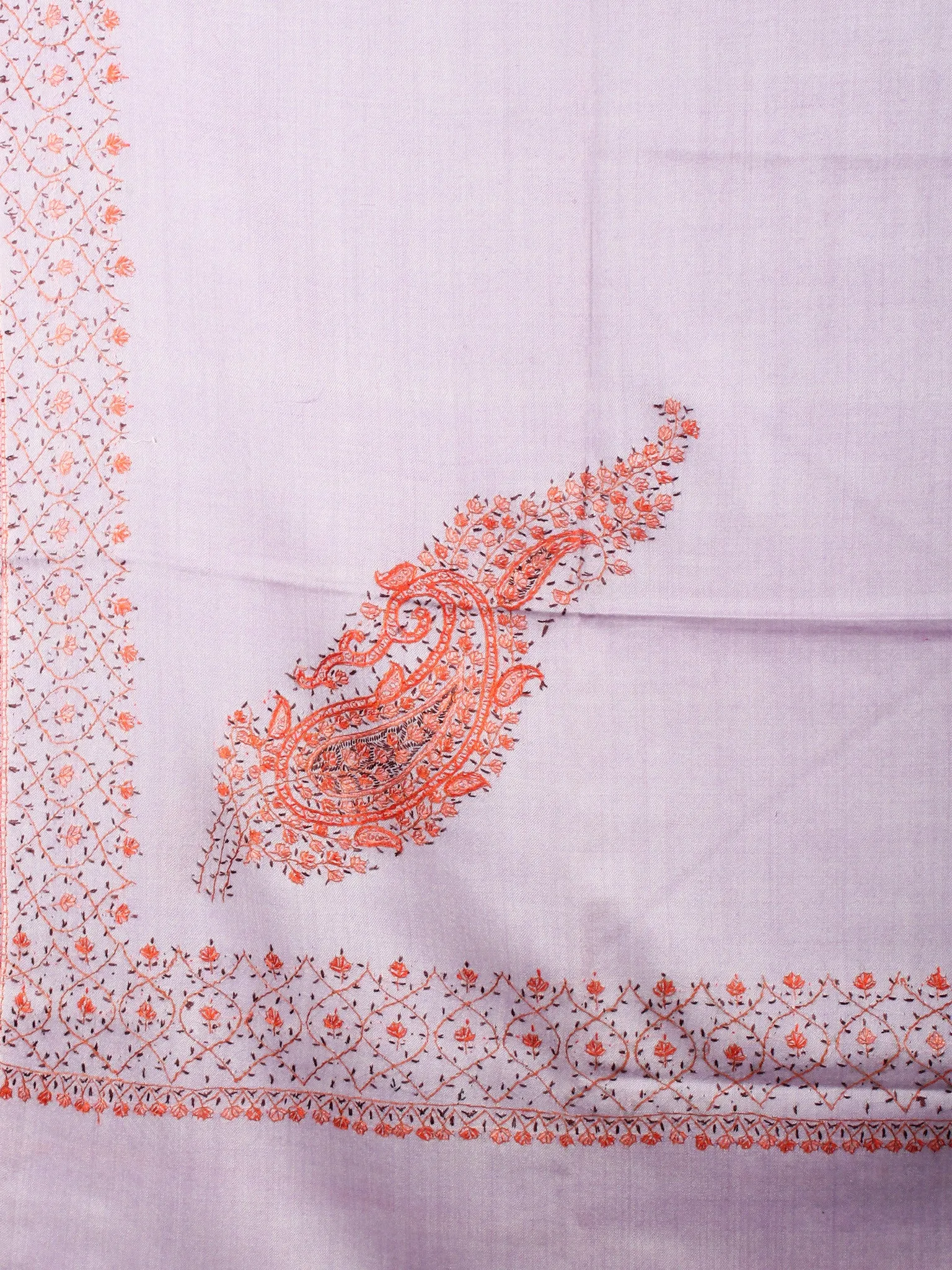 Light Purple Orange Brown Pure Wool Jalidour Koundar Cashmere Shawl From Kashmir - S200401