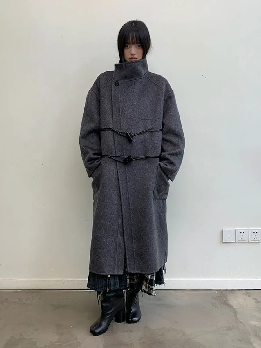 Long wool coat with diagonal placket