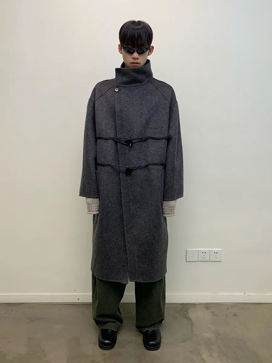 Long wool coat with diagonal placket