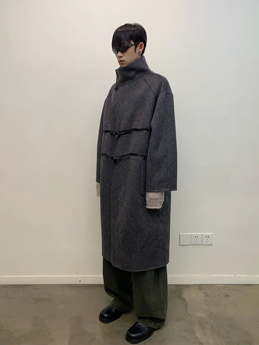 Long wool coat with diagonal placket