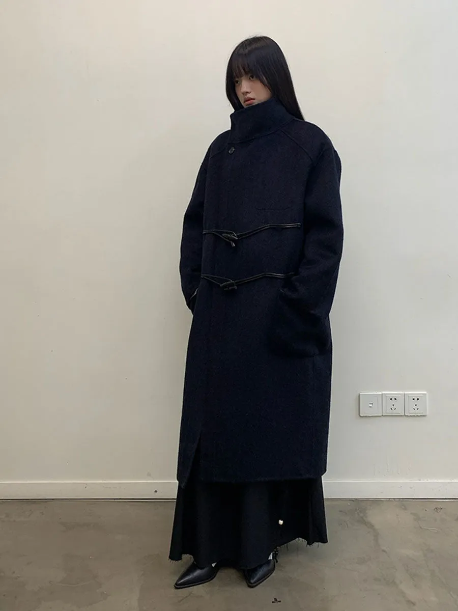 Long wool coat with diagonal placket