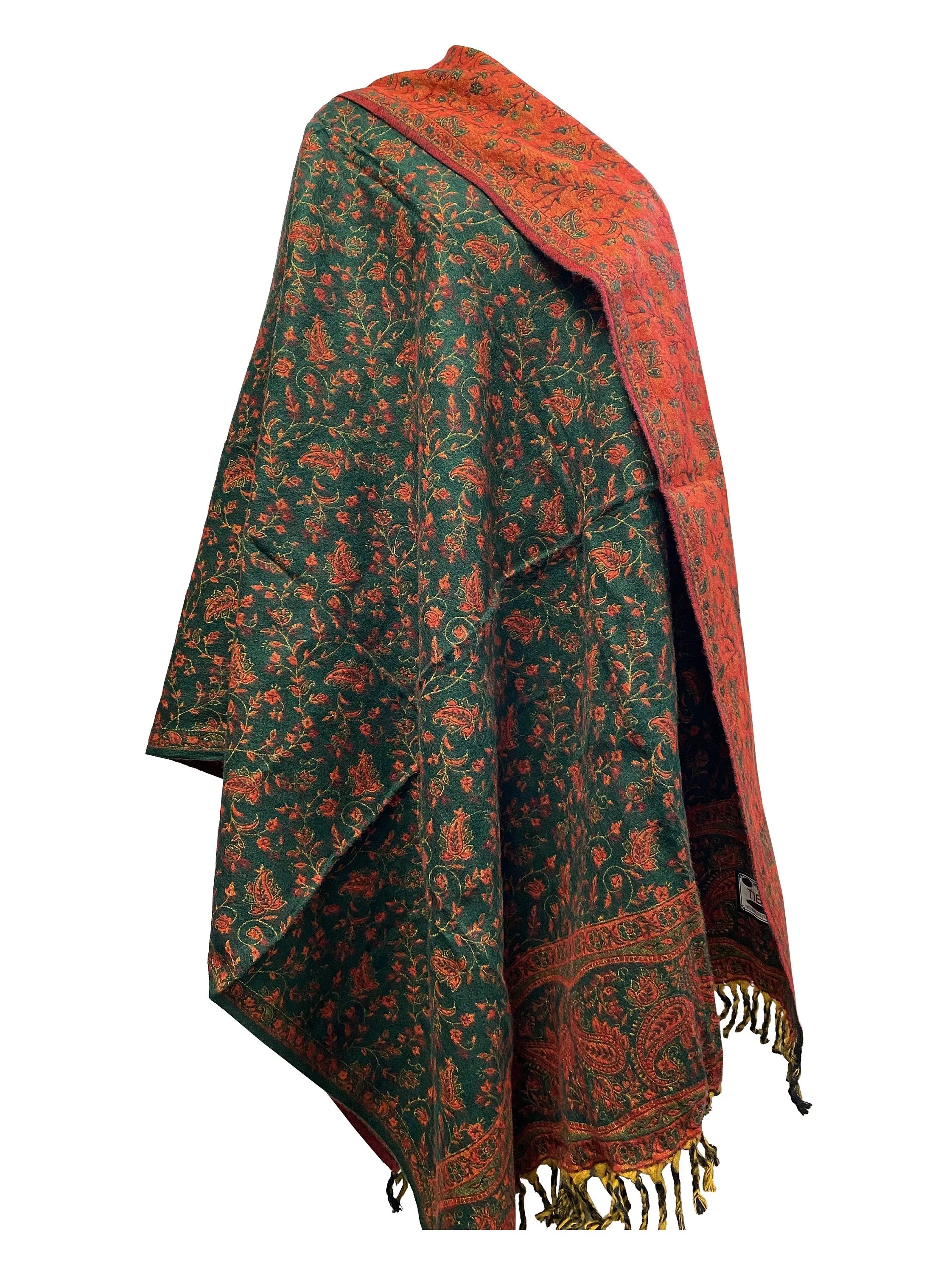 LUXURY HANDMADE Green Orange floral Scarf Yak Wool comfortable scarf Shawl Blanket stole unisex Wrap Meditation Soft Shawl special Gift