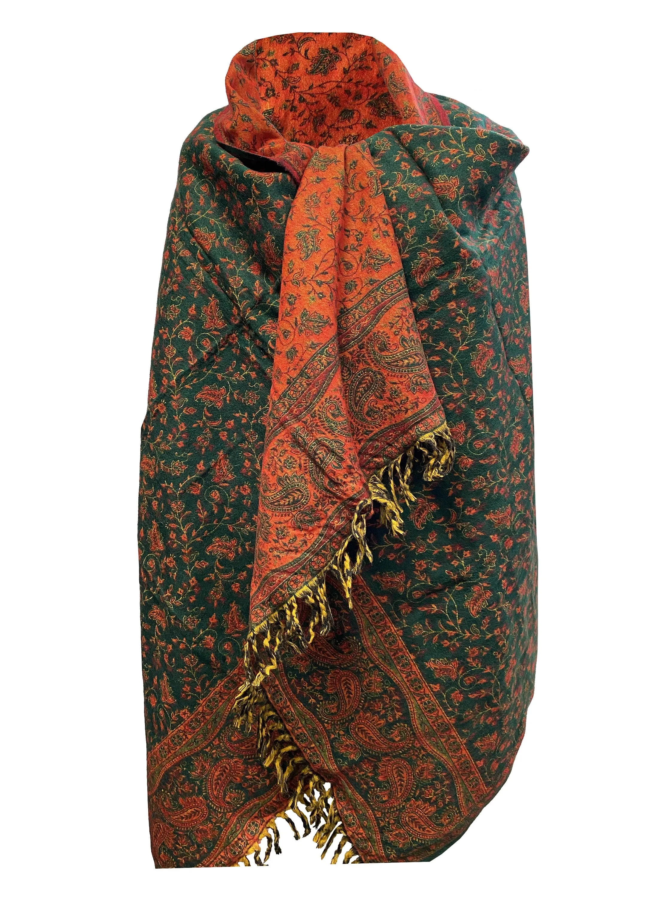 LUXURY HANDMADE Green Orange floral Scarf Yak Wool comfortable scarf Shawl Blanket stole unisex Wrap Meditation Soft Shawl special Gift