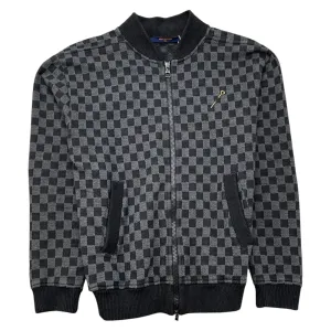 Men's Damier Jacquard Zip-Through Bomber Jacket Black Size S