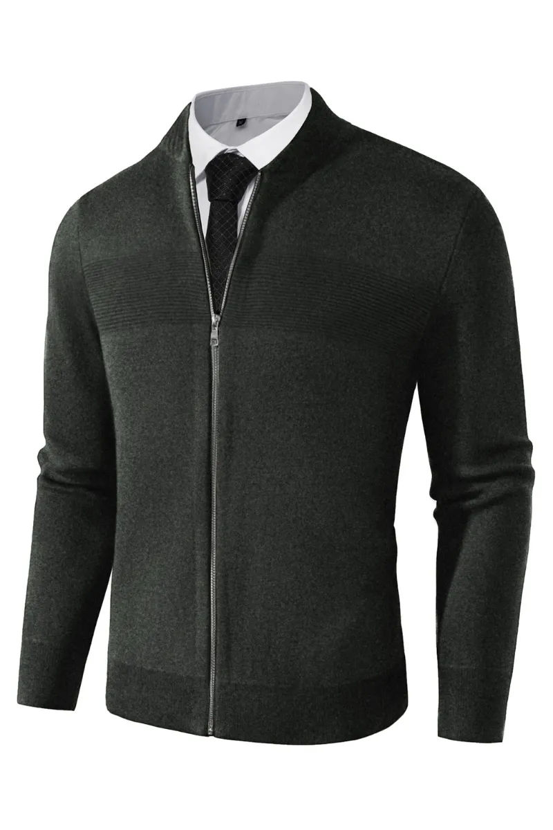 Men's Full Zip Up Sweater Casual Stand Collar Cardigan Lightweight Knit Jacket