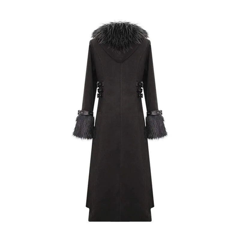 Men's Goth Fur Collar Hooded Woolen Overcoat