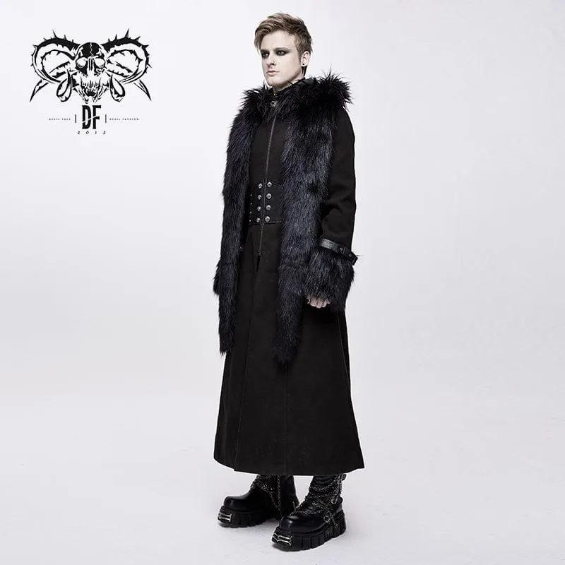 Men's Goth Fur Collar Hooded Woolen Overcoat