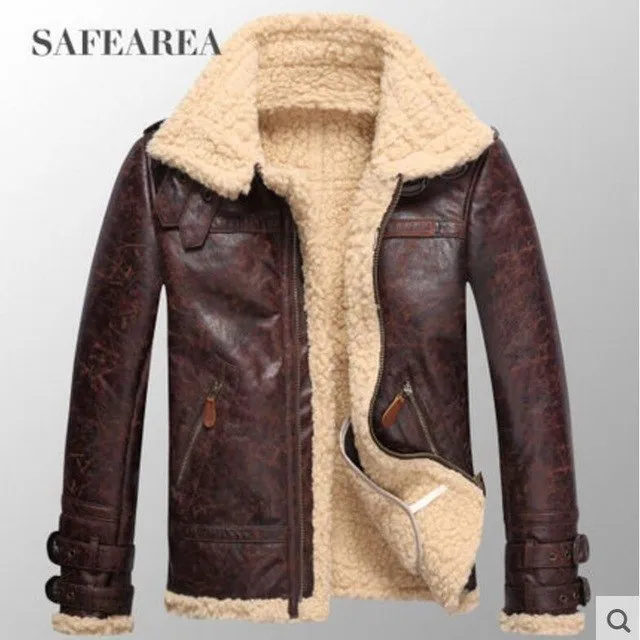 Men's leather jacket thickening fur with velvet