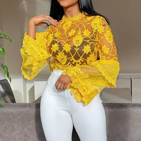 Mesh Flare Sleeve Blouse Top