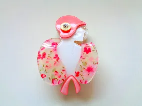 Modern Lucite Art Deco Lady Brooch Peachy Pink