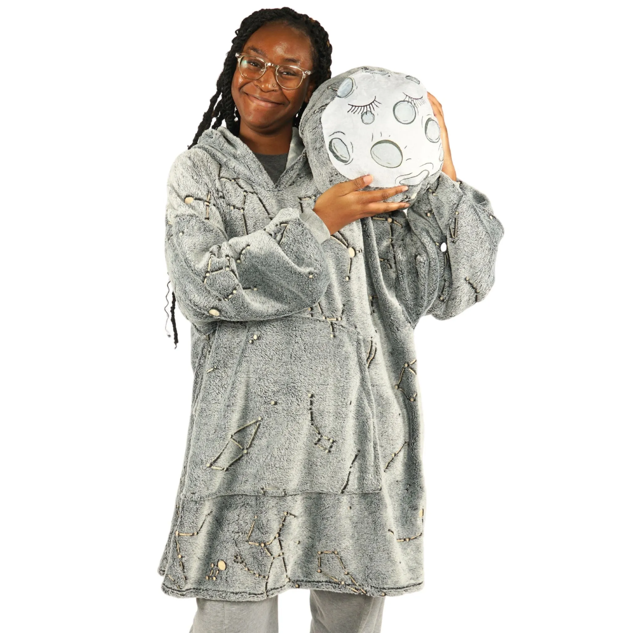 Moon Plushie with Constellations Adults Blanket Hoodie