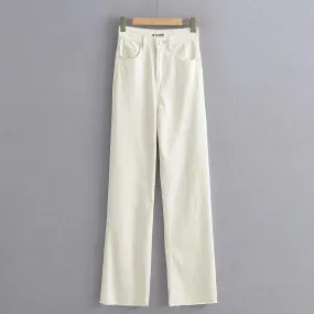 New Women's Raw Hem High Waist Denim Trousers