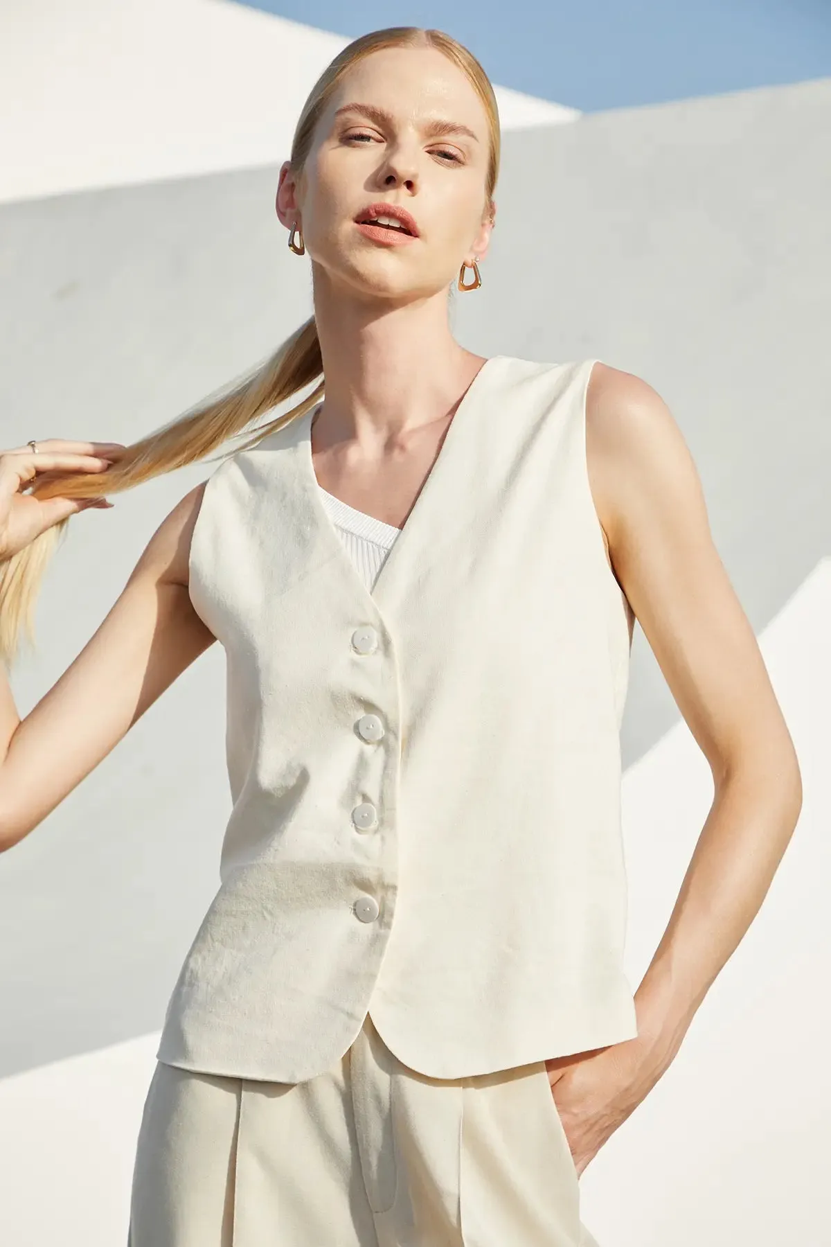 OL Button Front V Neck Vest