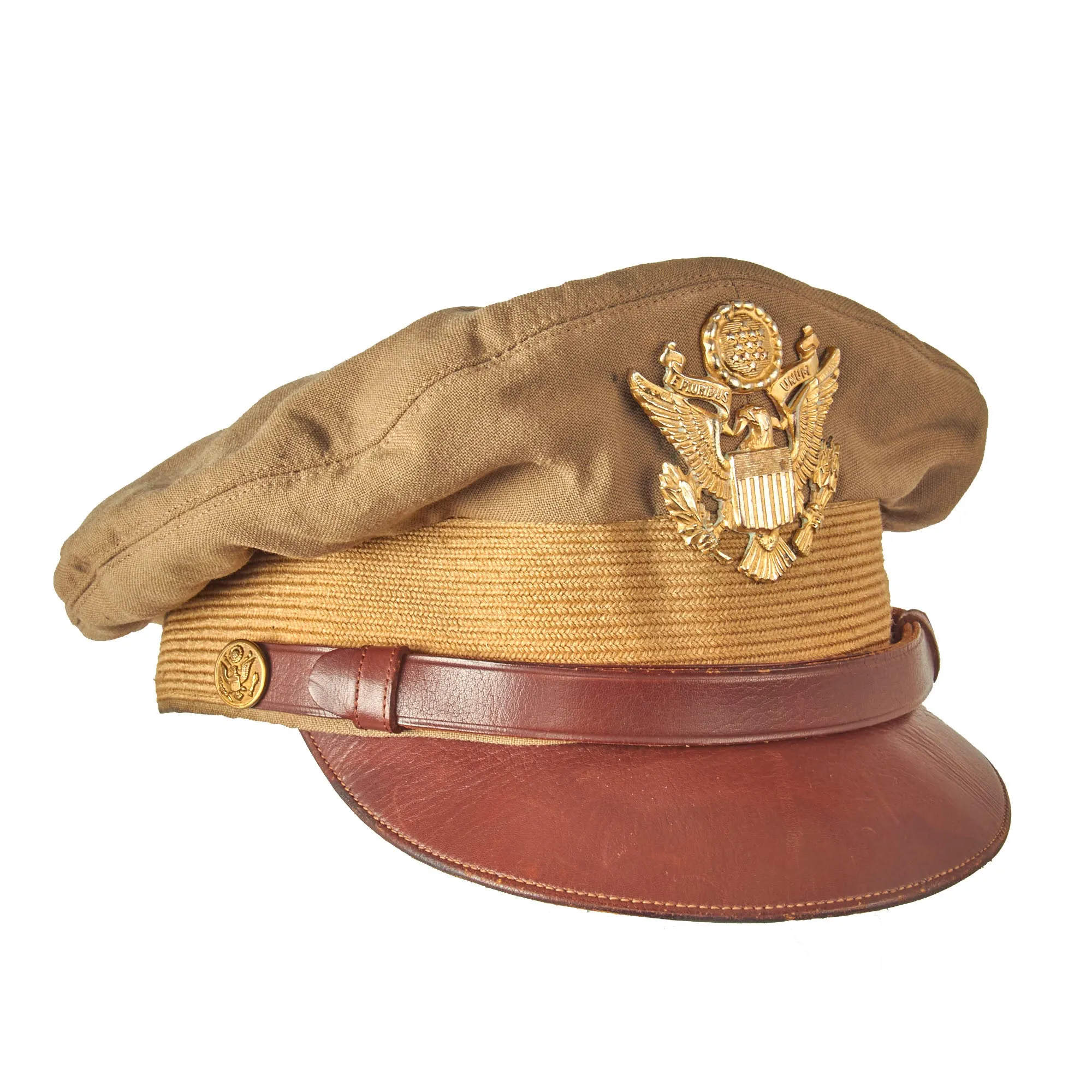 Original U.S. WWII US Army Officer’s Crusher Cap by Luxenberg Of New York With Luxenberg Cap Eagle