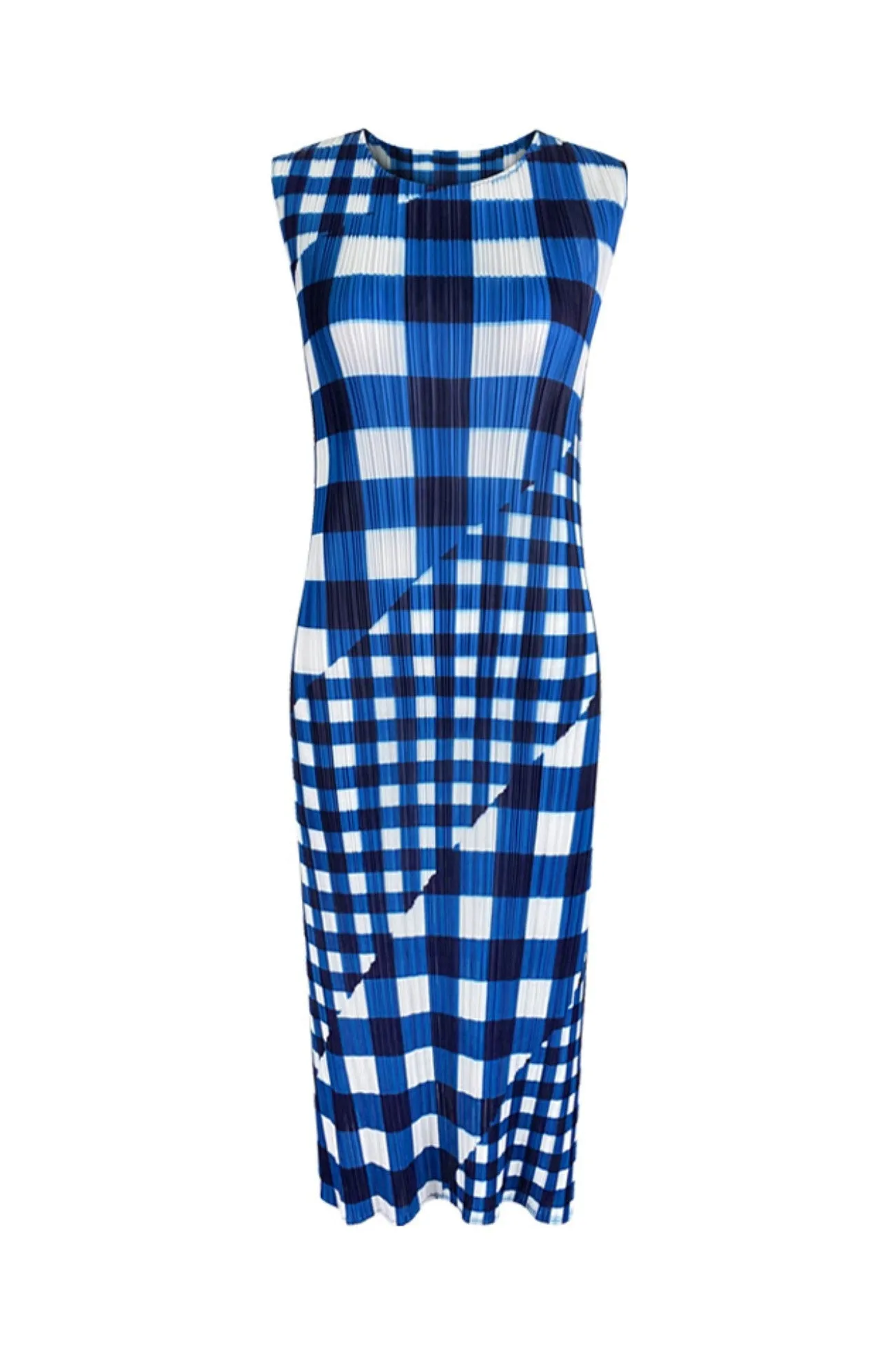 Plaid Print Sleeveless Full Pleated Dress