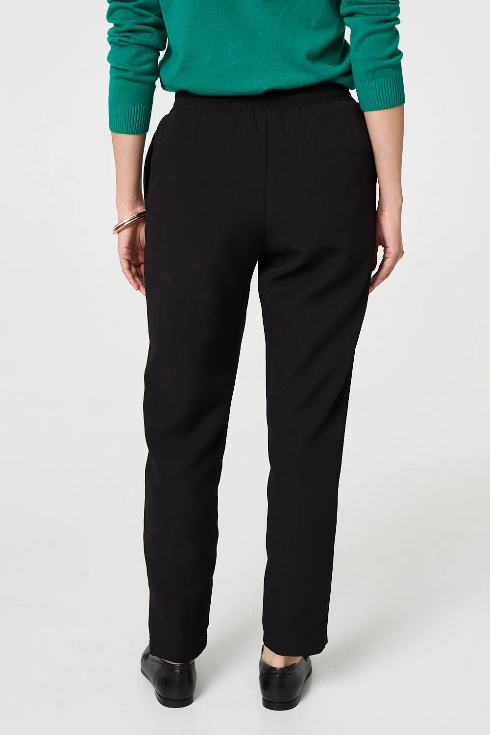 Plain Drawstring Waist Slim Trousers