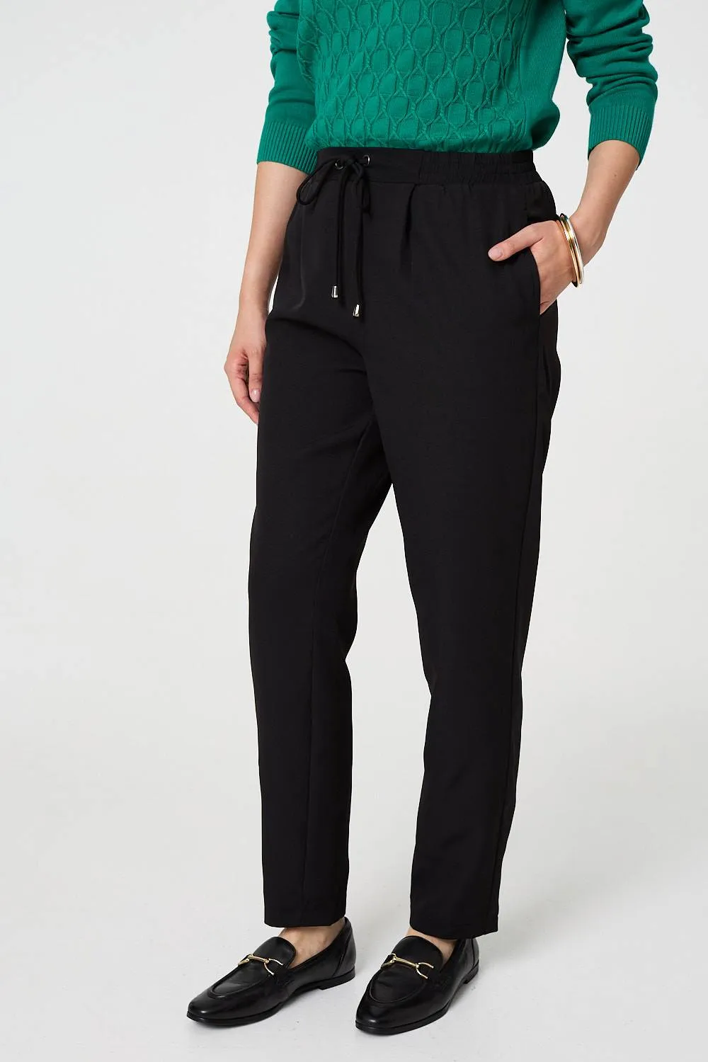 Plain Drawstring Waist Slim Trousers