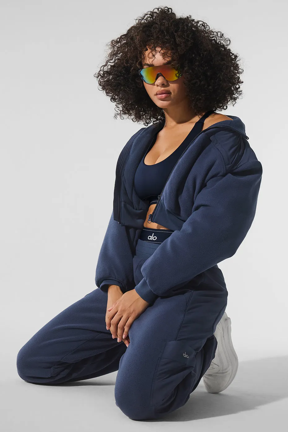 Polar Fleece Cropped Wintry Mix Jacket - Navy