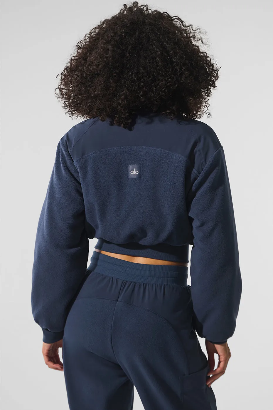 Polar Fleece Cropped Wintry Mix Jacket - Navy