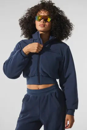 Polar Fleece Cropped Wintry Mix Jacket - Navy